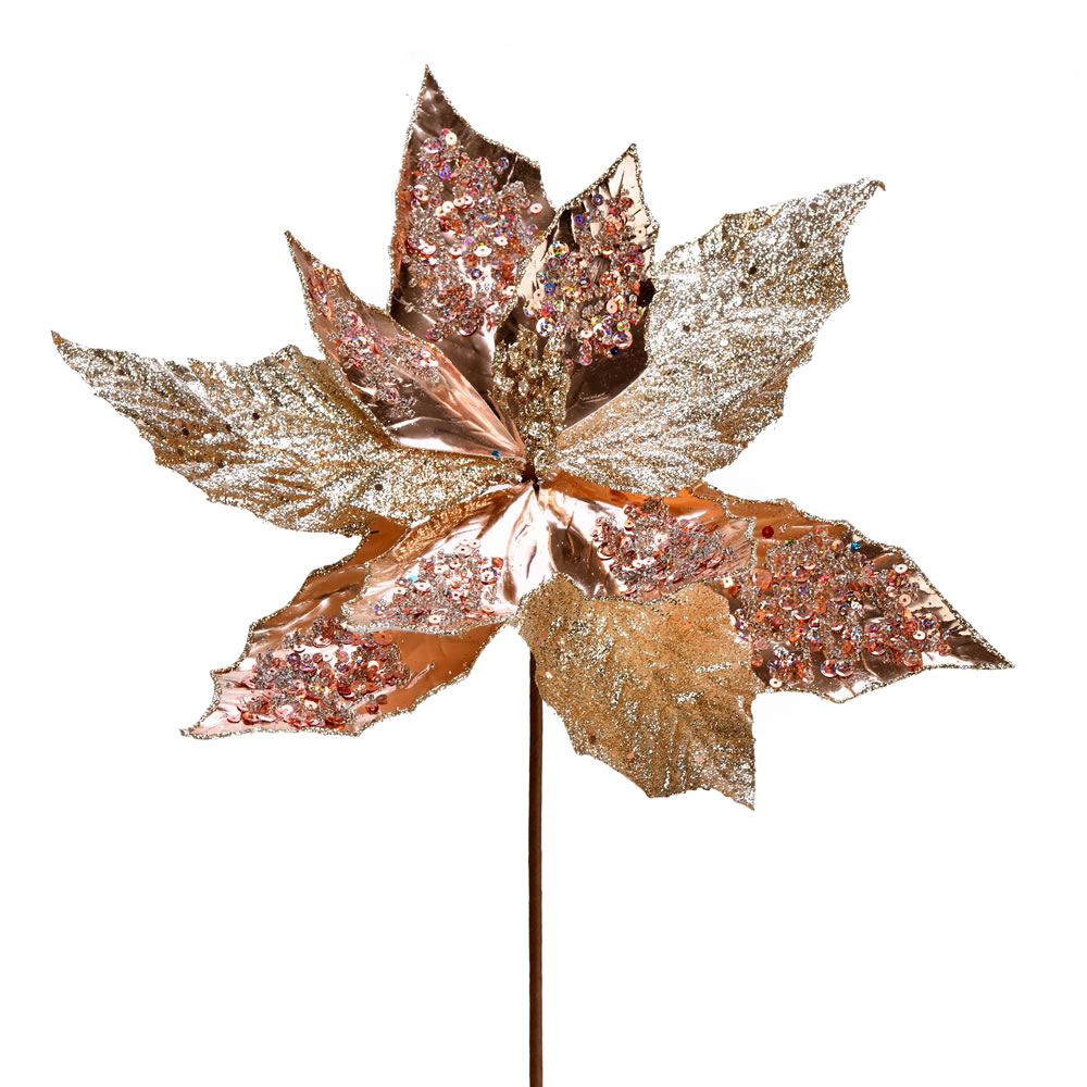 Picture of Vickerman QG191158 13 in. Rose Gold Poinsettia Sequin Spray - 6 per Bag