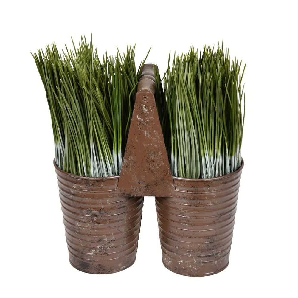 10 in. Potted Grass in Tin Pot