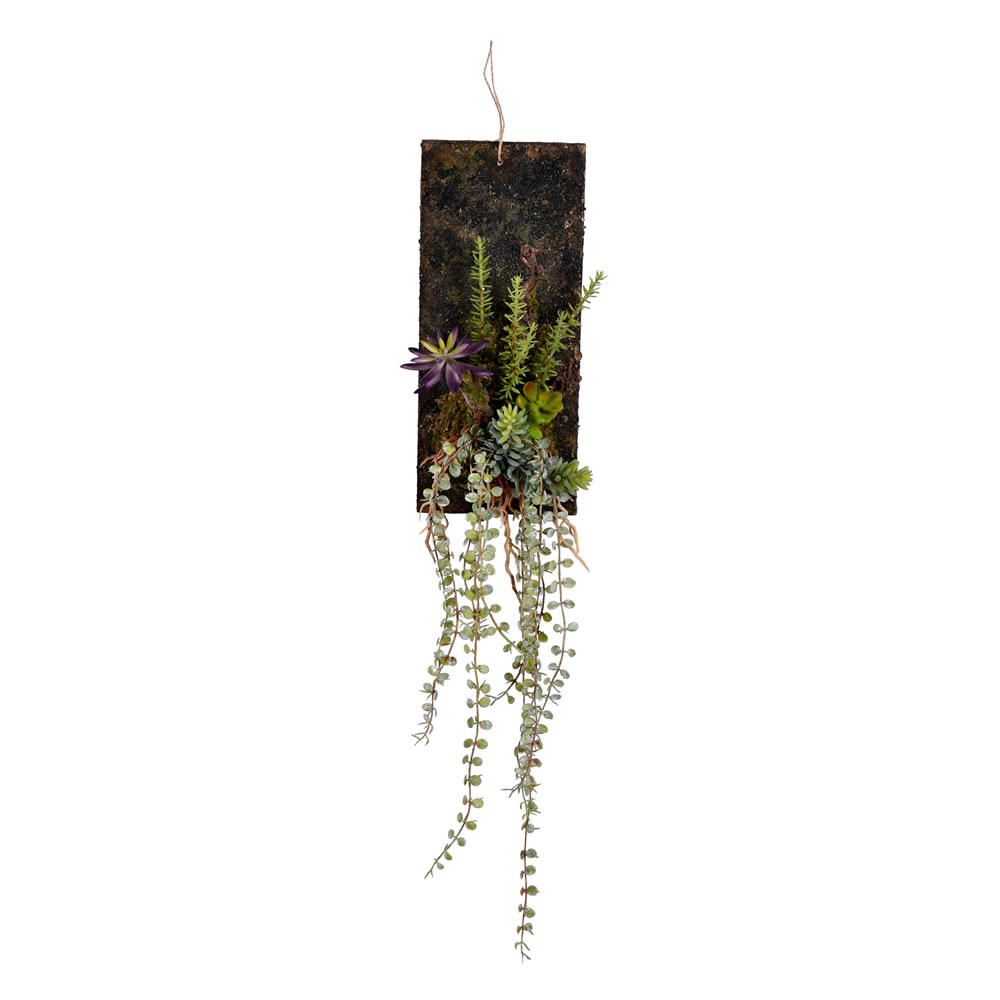 25 in. Green Mixed Plants on Wooden Plaque