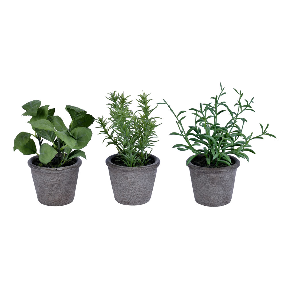 7 in. Artificial Green Potted Herbs Assortment - Set of 3