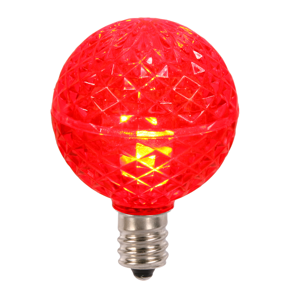 0.38 watt G40 Faceted LED Red Bulb with E12 Nickel Base
