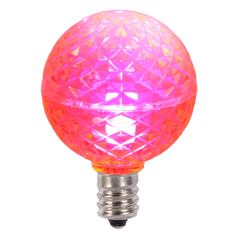 0.38 watt G40 Faceted LED Pink Bulb with E12 Nickel Base