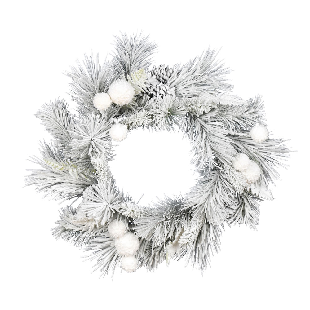D191124 24 in. Artificial Frosted Beacon Pine Wreath with 24 Tips -  Vickerman