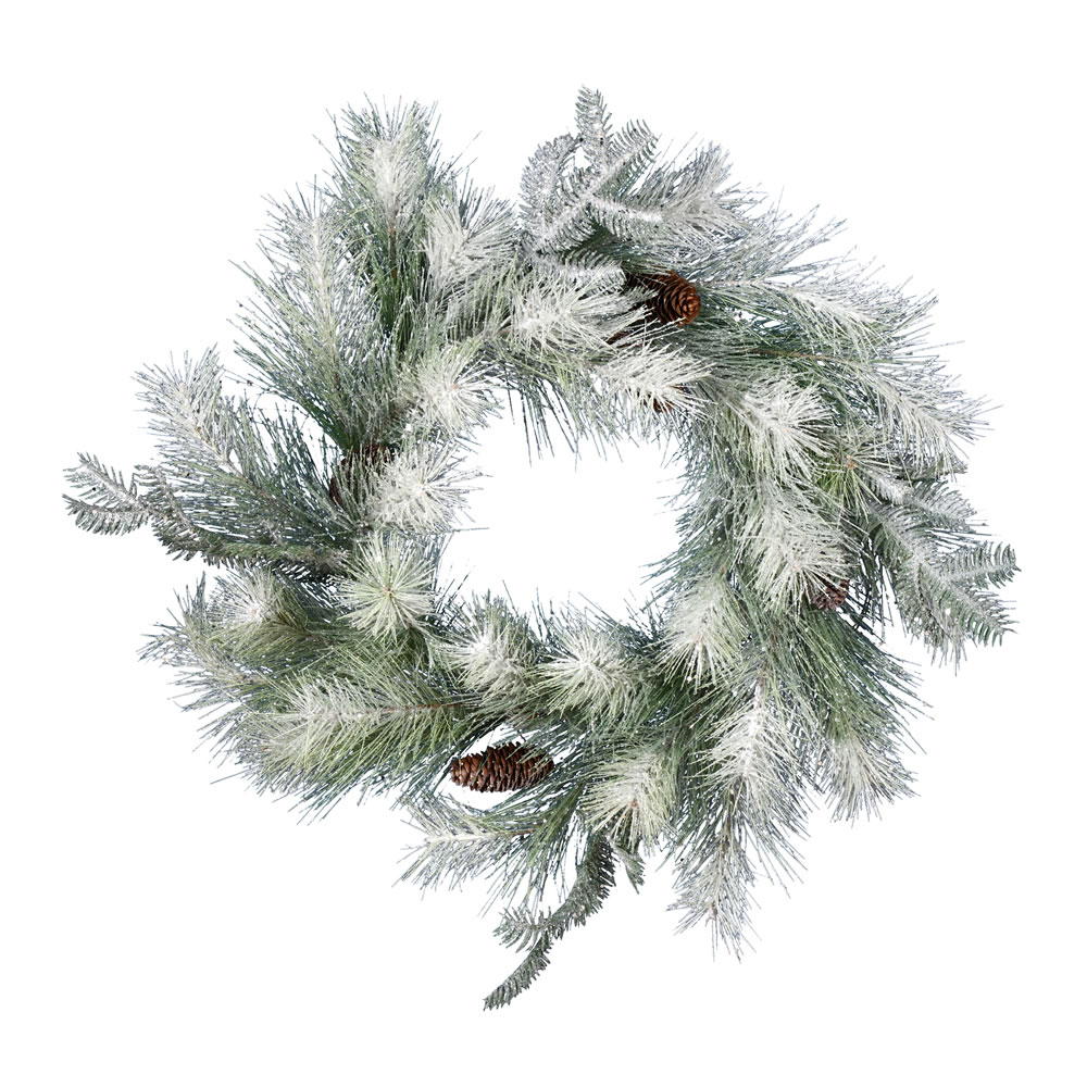 D192424 24 in. Artificial Frosted Ansell Pine Wreath with 28 Tips