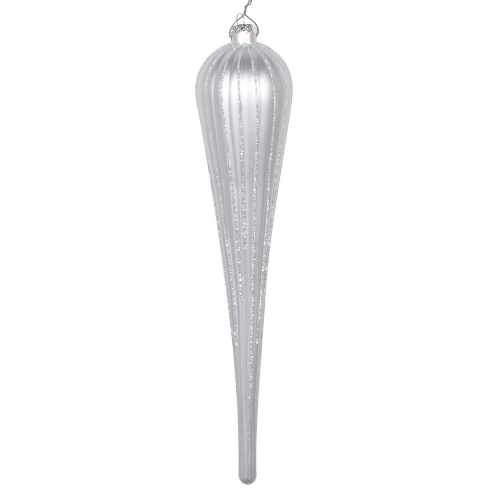 11 in. Silver Glitter Drop Ornament - 3 per Bag