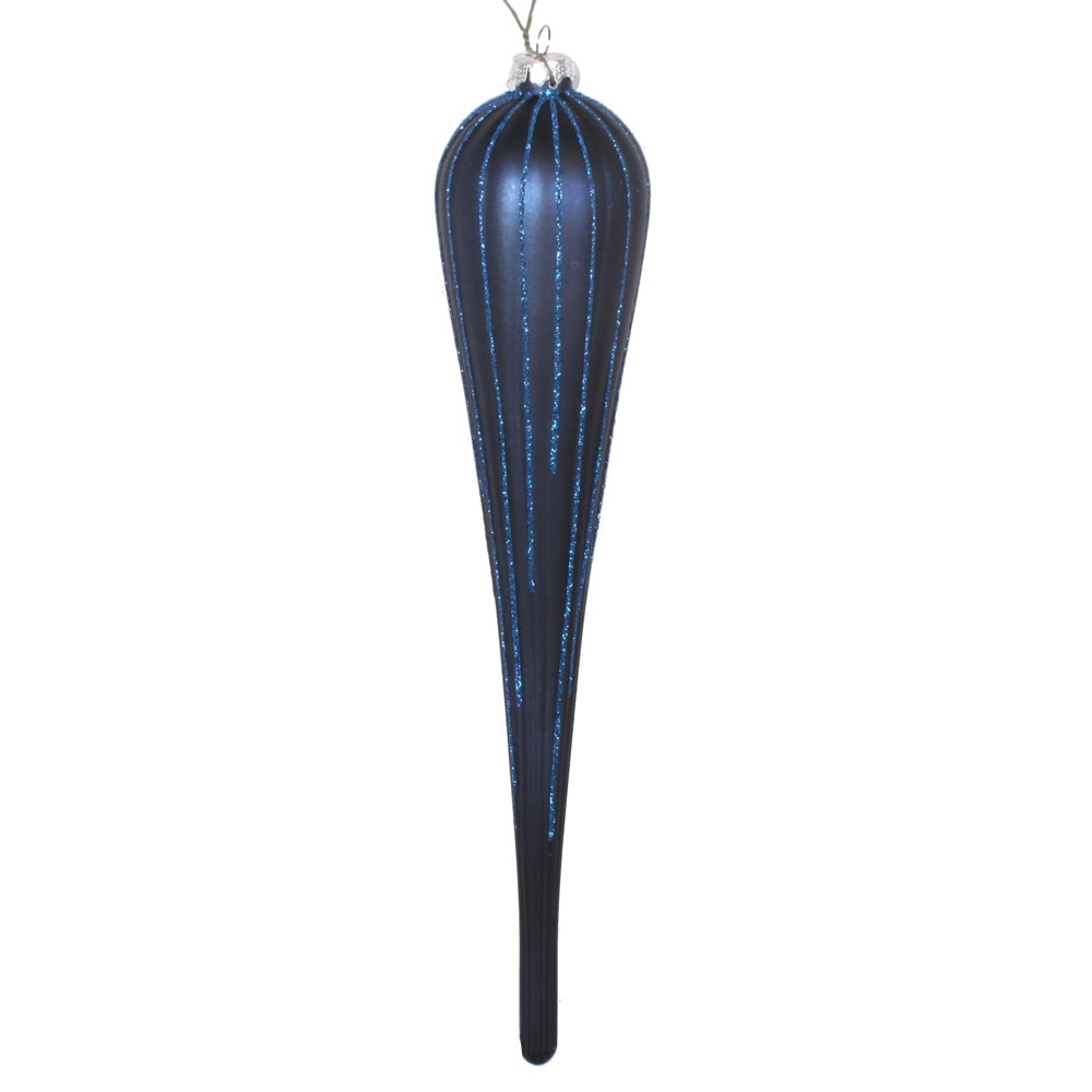 MT195031D 11 in. Midnight Blue Glitter Drop Ornament - 3 per Bag