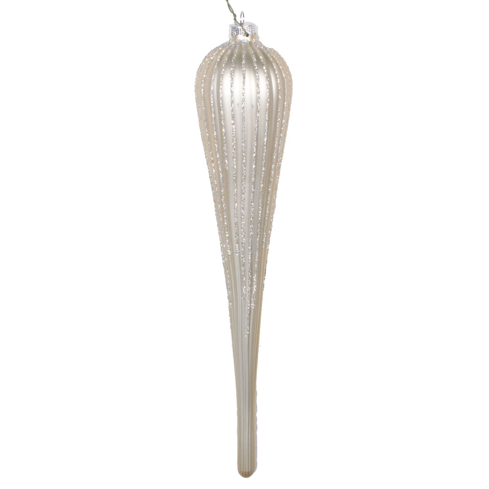 11 in. Champagne Glitter Drop Ornament - 3 per Bag