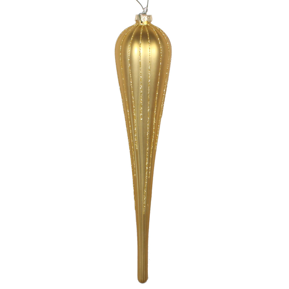 11 in. Gold Glitter Drop Ornament - 3 per Bag