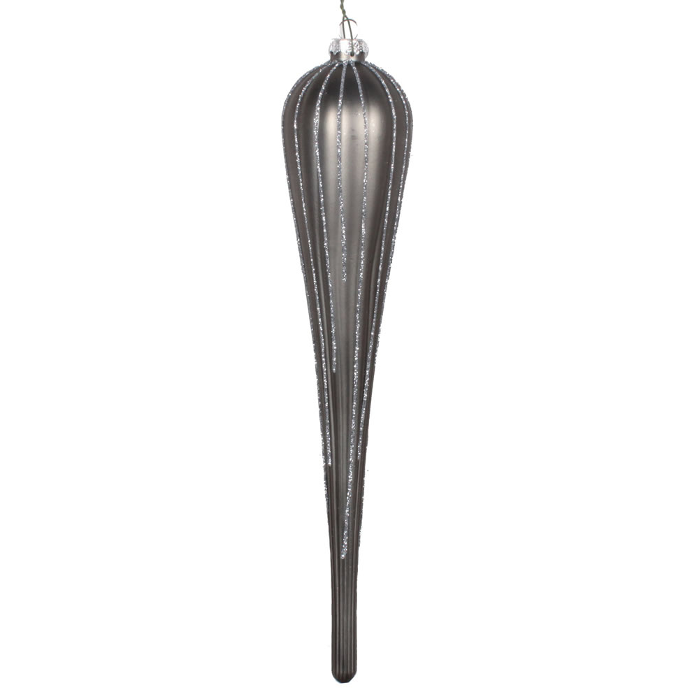 MT195087D 11 in. Pewter Glitter Drop Ornament - 3 per Bag