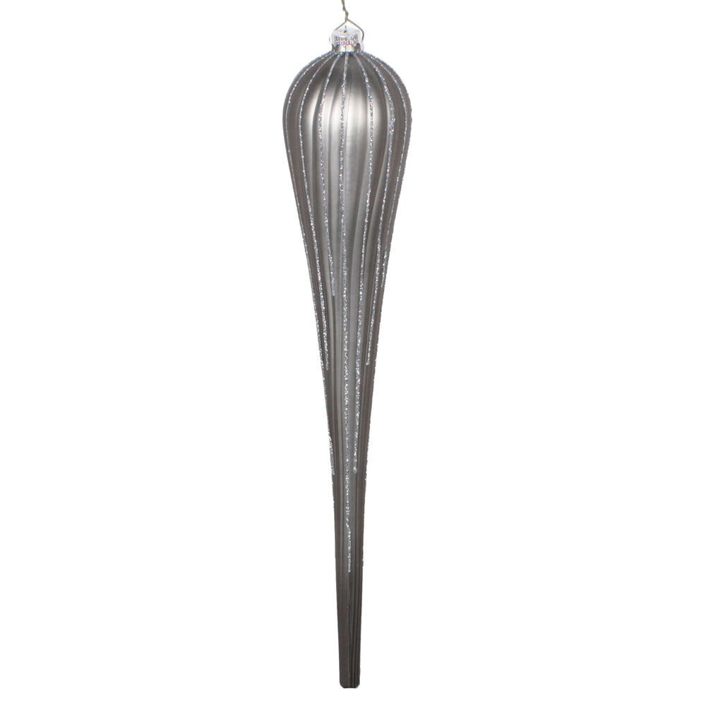 15.75 in. Pewter Glitter Drop Ornament - 2 per Bag