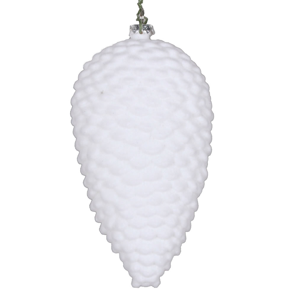 White Flocked Pinecone Ornament - White - 5 in.