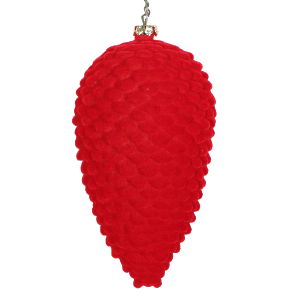 5 in. Red Flocked Pinecone Ornament - 4 per Bag