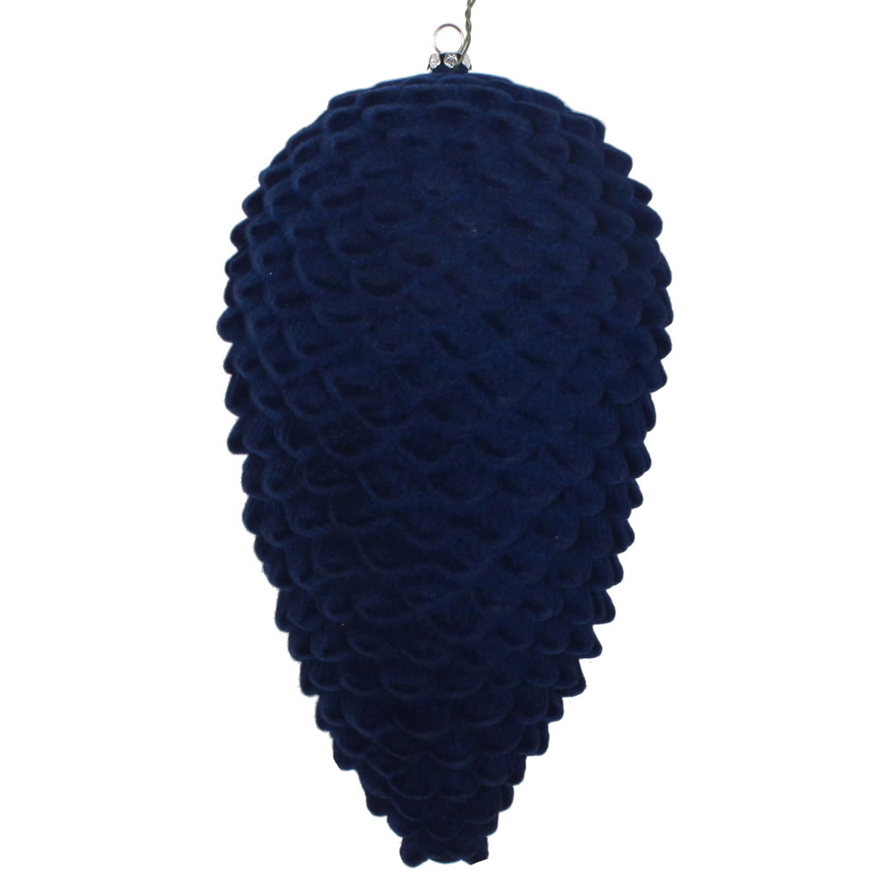 10 in. Midnight Blue Flocked Pinecone Ornament