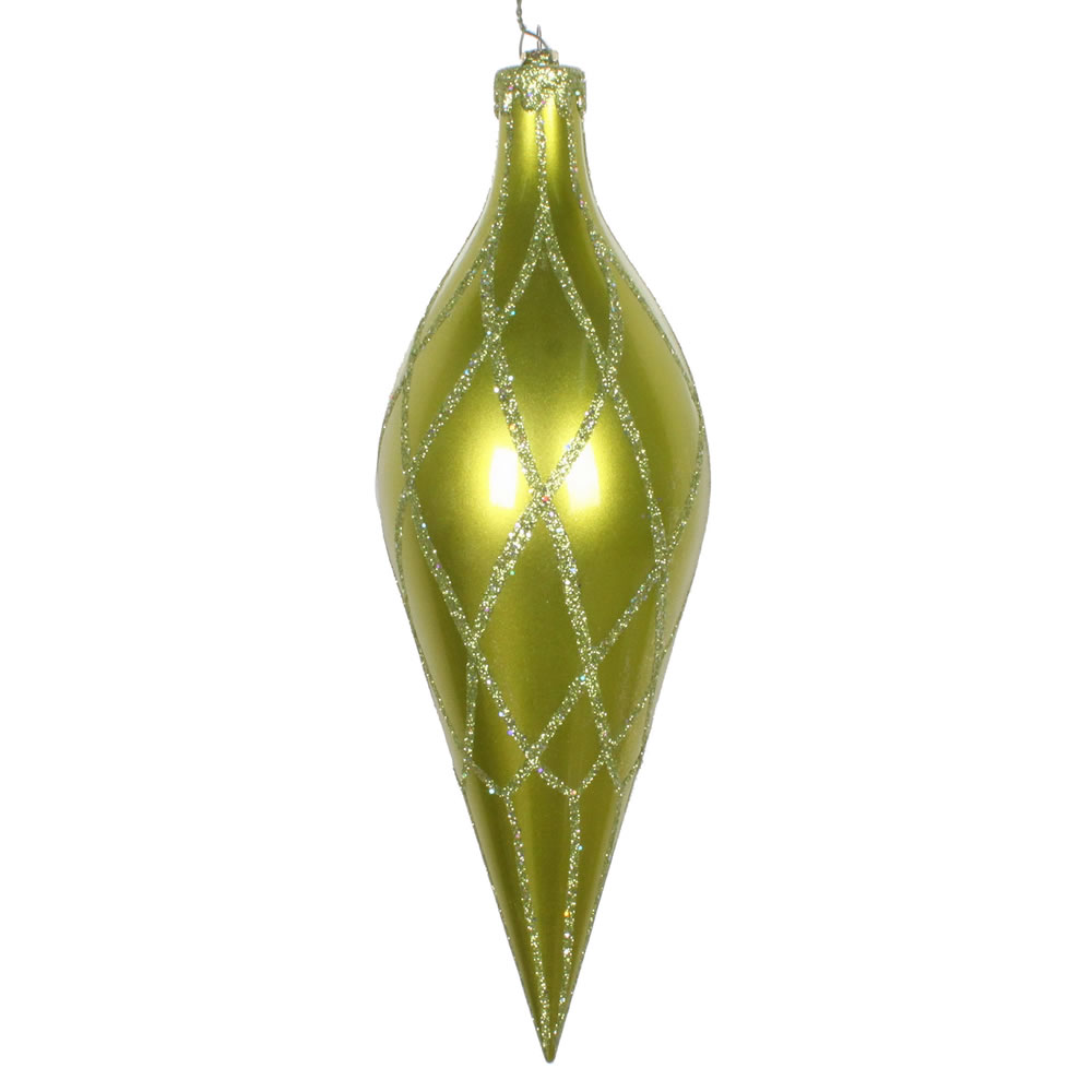12 in. Lime Glitter Net Finial Ornament