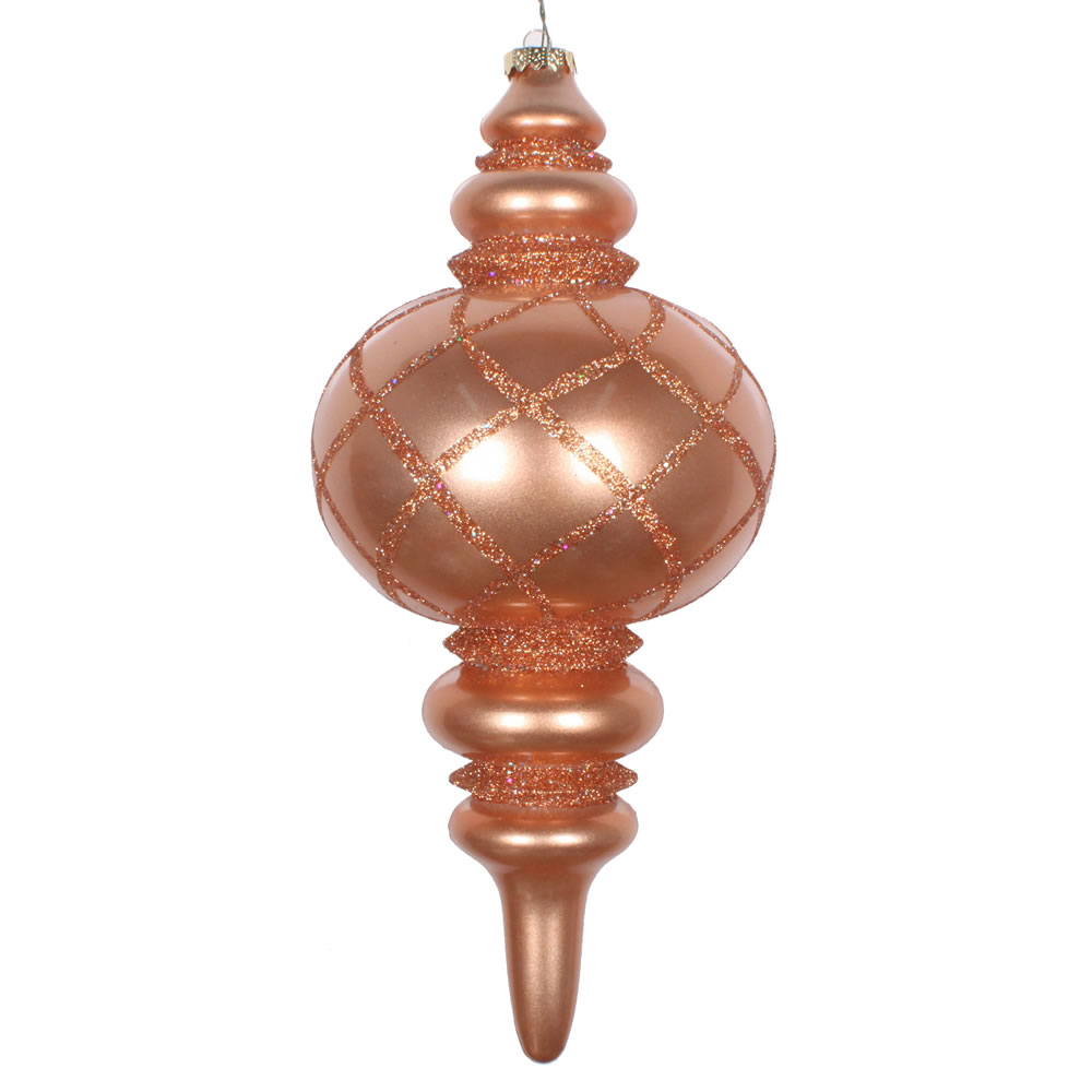 MT198958D 13 in. Rose Gold Candy Glitter Net Finial Ornament