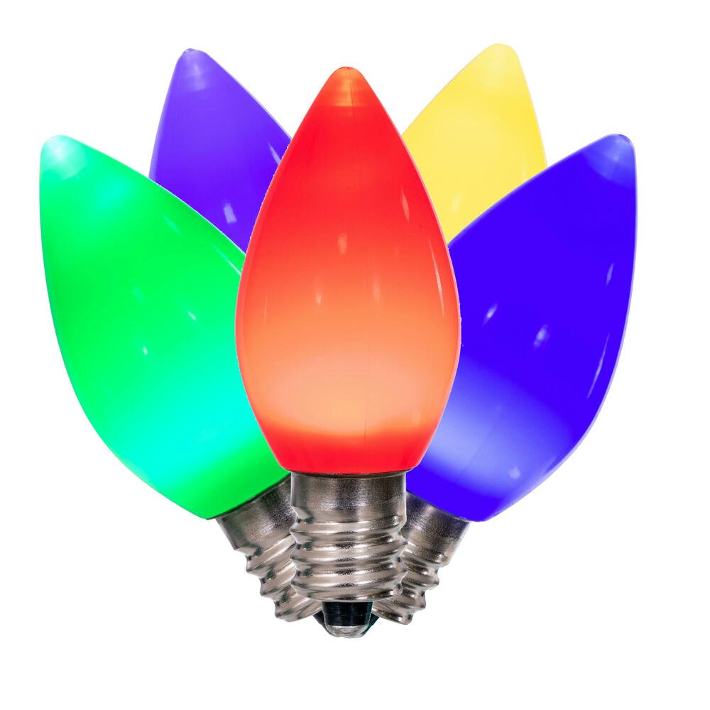 0.96 watt 130V C7 Ceramic LED Multi-Colored Bulb with Nickel Base - 25 per Bag