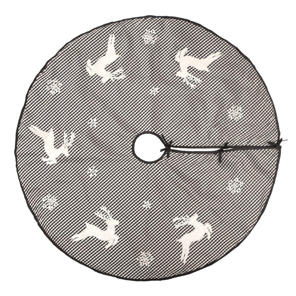 48 in. White & Black Check Reindeer Tree Skirt