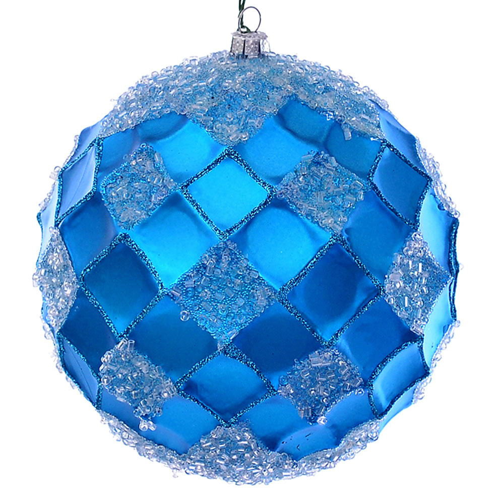 MC190512D 4.75 in. Turquoise Net Beaded Ball Ornament - 3 per Bag