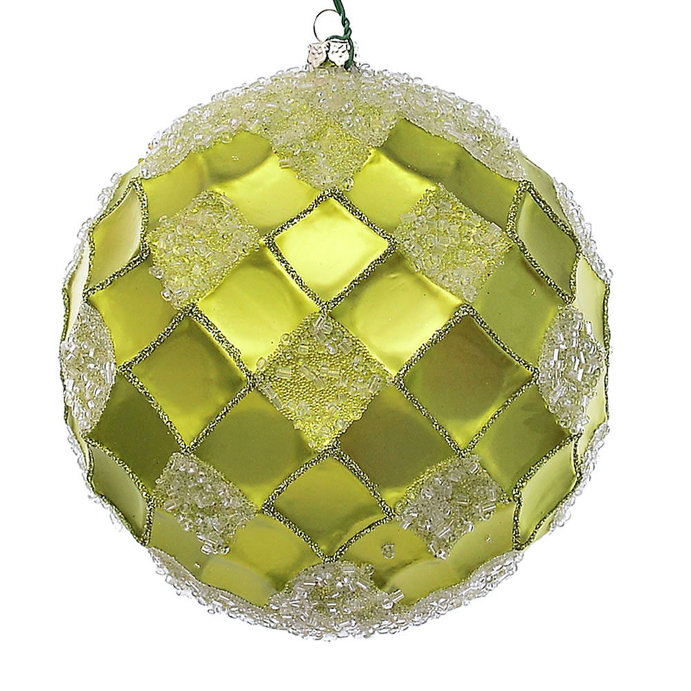 4.75 in. Lime Net Beaded Ball Ornament - 3 per Bag