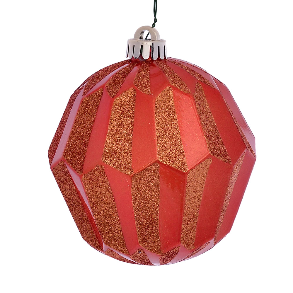 MC190818D 5 in. Burnish Orange Glitter Faceted Ornament - 3 per Bag