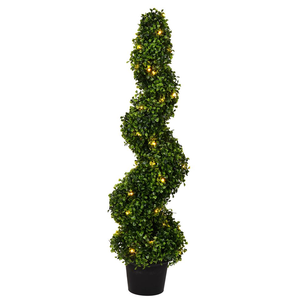 3 ft. Boxwood Spiral in Pot UV 50 Warm White LED Light