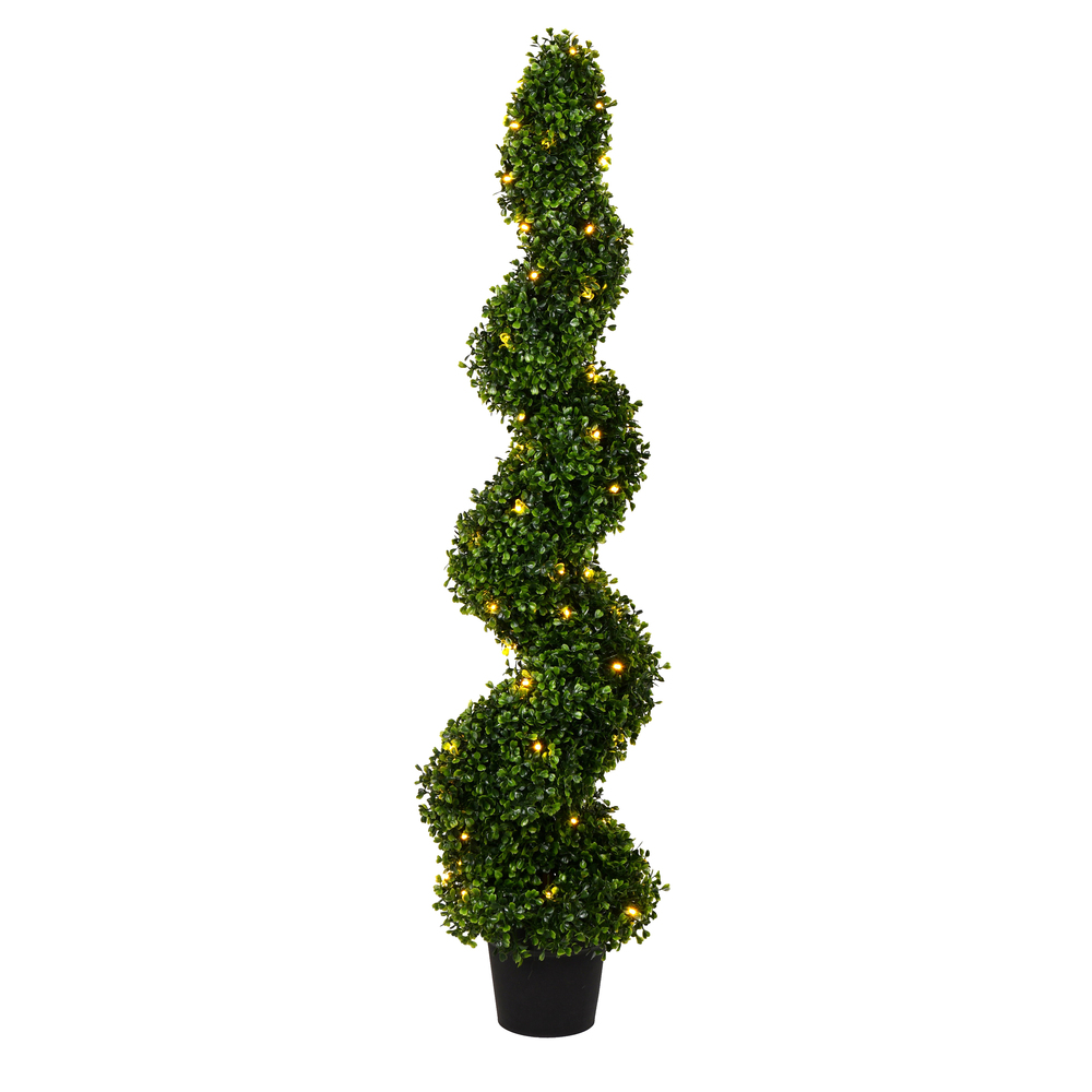 4 ft. Boxwood Spiral in Pot UV 70 Warm White LED Light