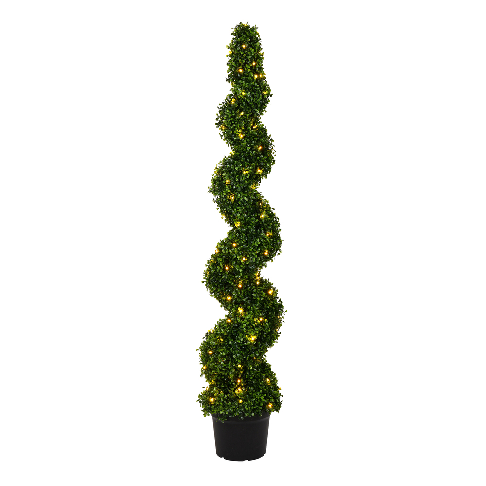 5 ft. Boxwood Spiral in Pot UV 130 Warm White LED Light