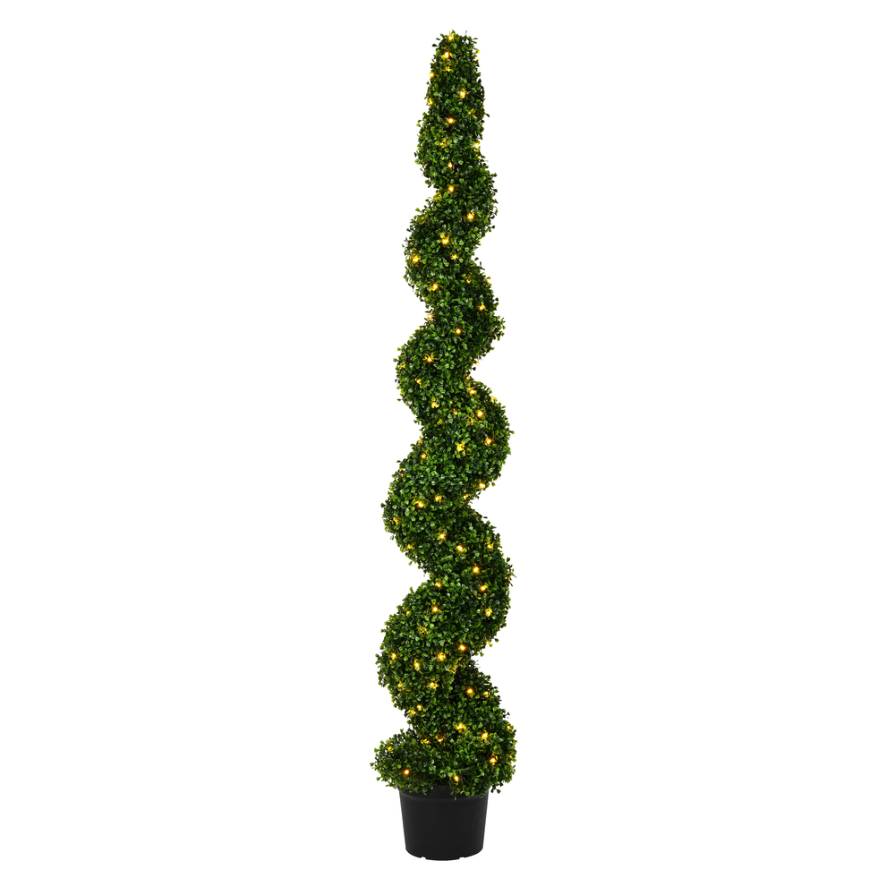 6 ft. Boxwood Spiral in Pot UV 160 Warm White LED Light