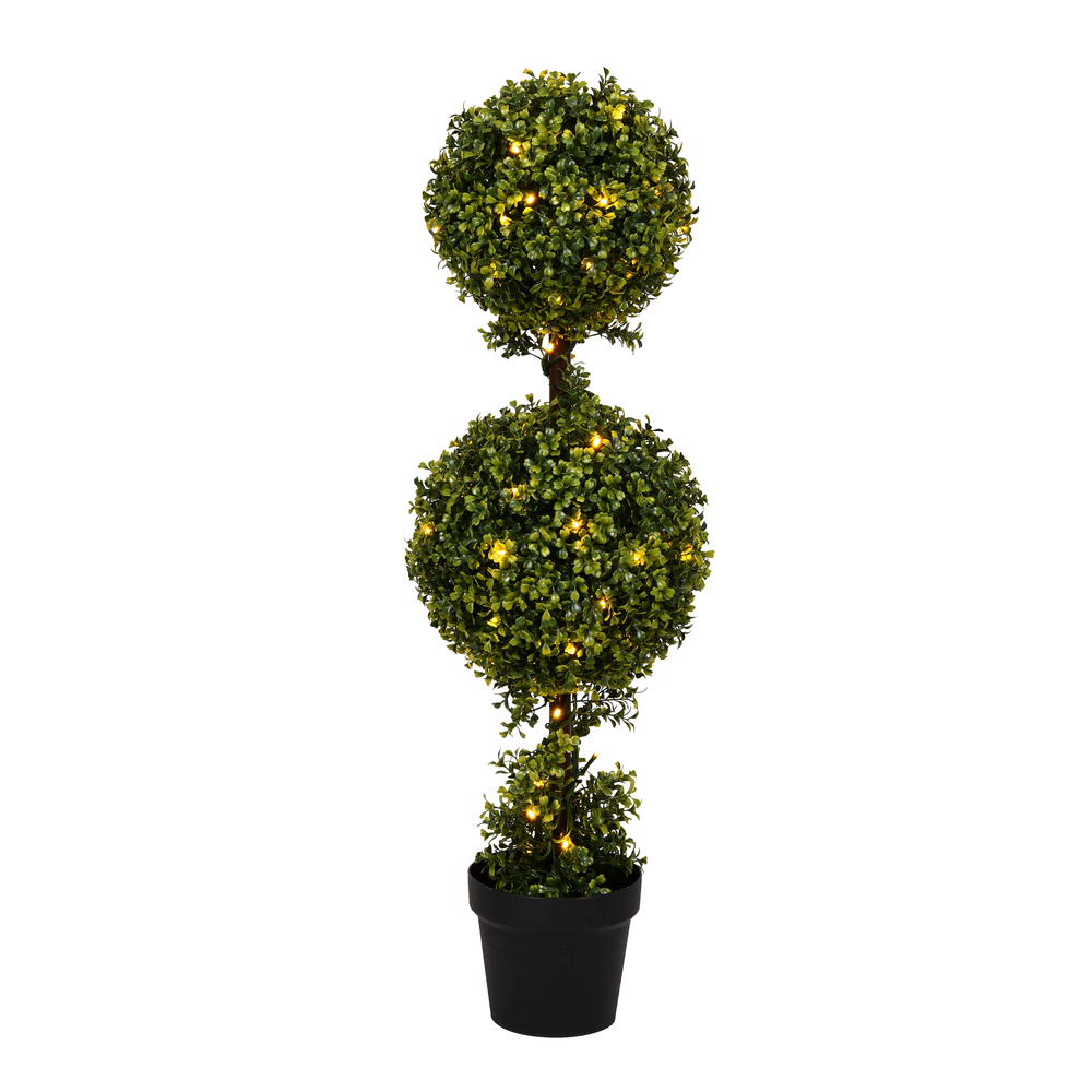 3 ft. Boxwood Double in Pot 70 Warm White LED Light
