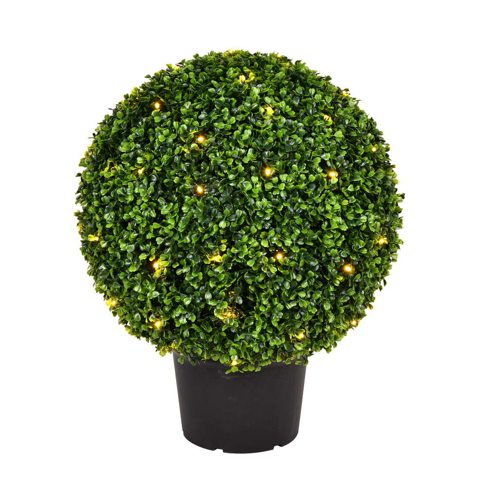 20 in. Boxwood Ball in Pot UV 70 Warm White LED Light