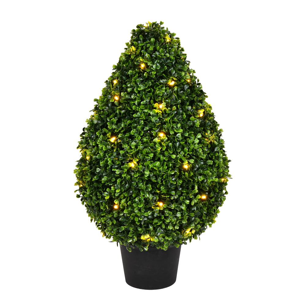 24 in. Boxwood Teardrop in Pot UV 50 Warm White LED Light