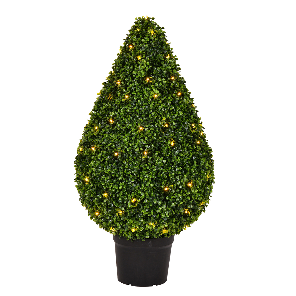 36 in. Boxwood Teardrop in Pot UV 100 Warm White LED Light