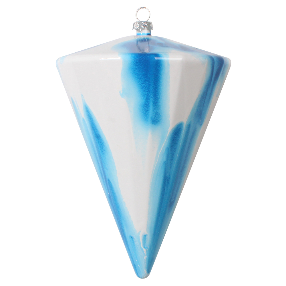 6 in. Blue & White Marble Cone Ornament - Bag of 3