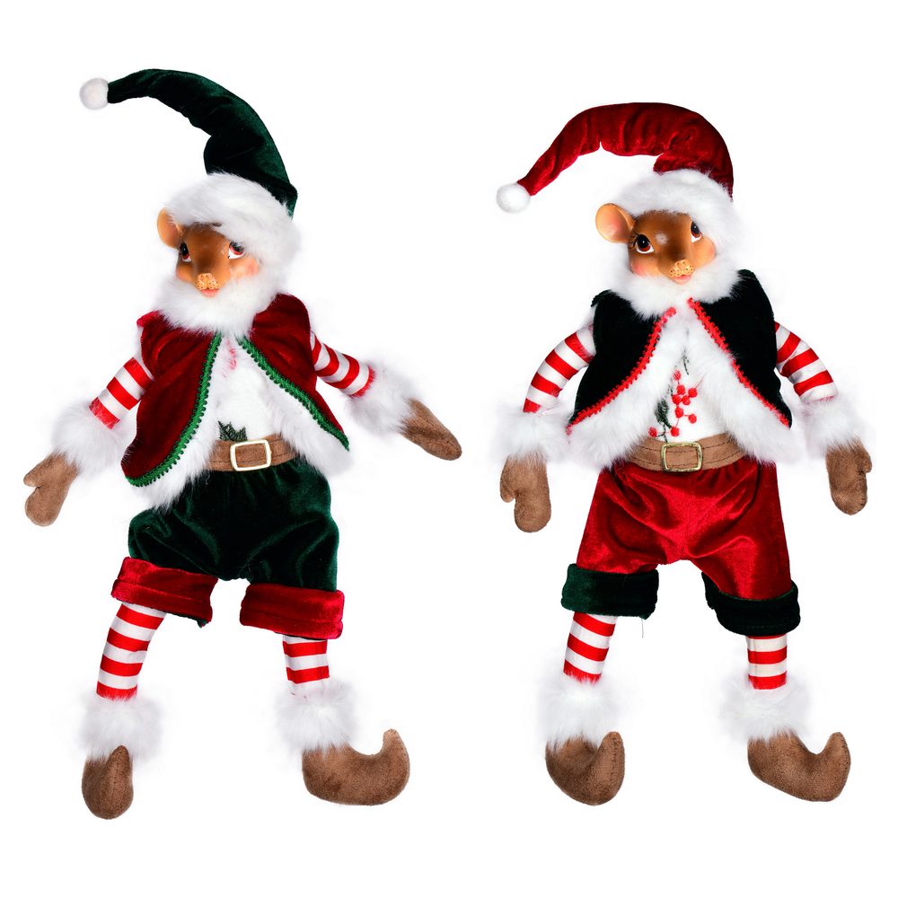 14 in. Holly Jolly Mouse Doll Assortment - Box of 2