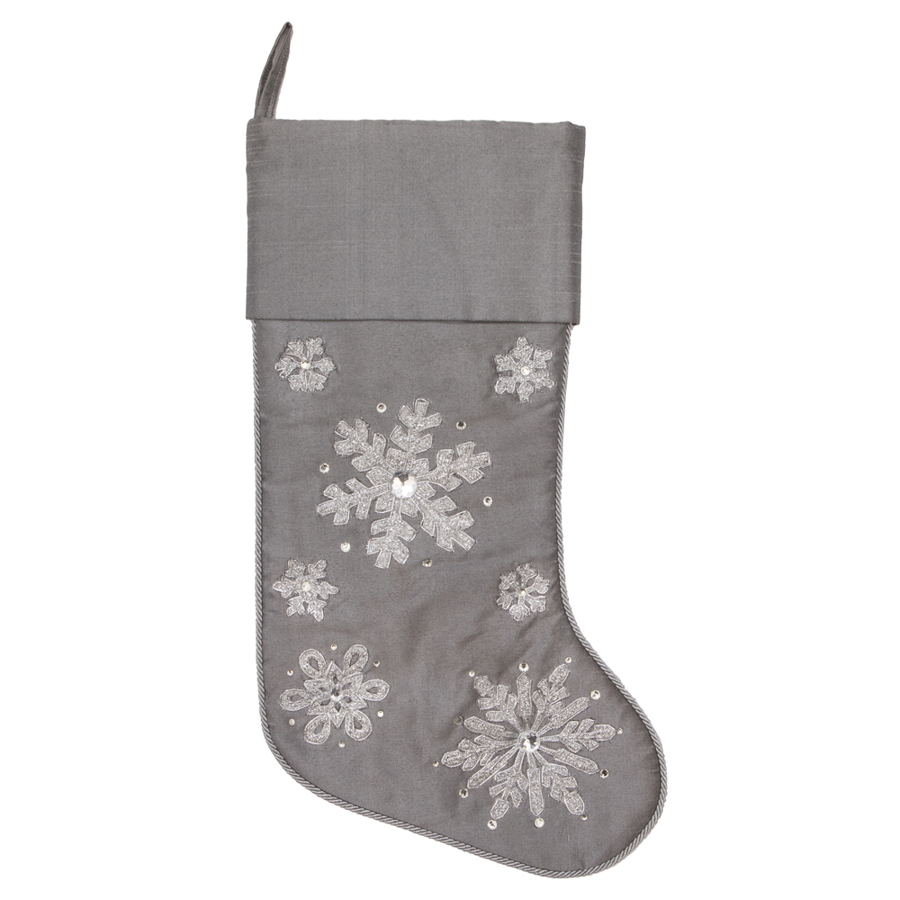 19 in. Silver Snowflake Stocking