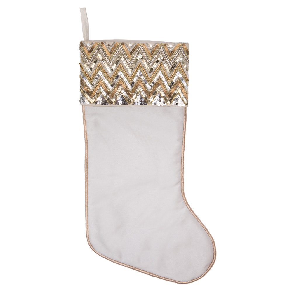 19 in. White Chevron Sequin Stocking