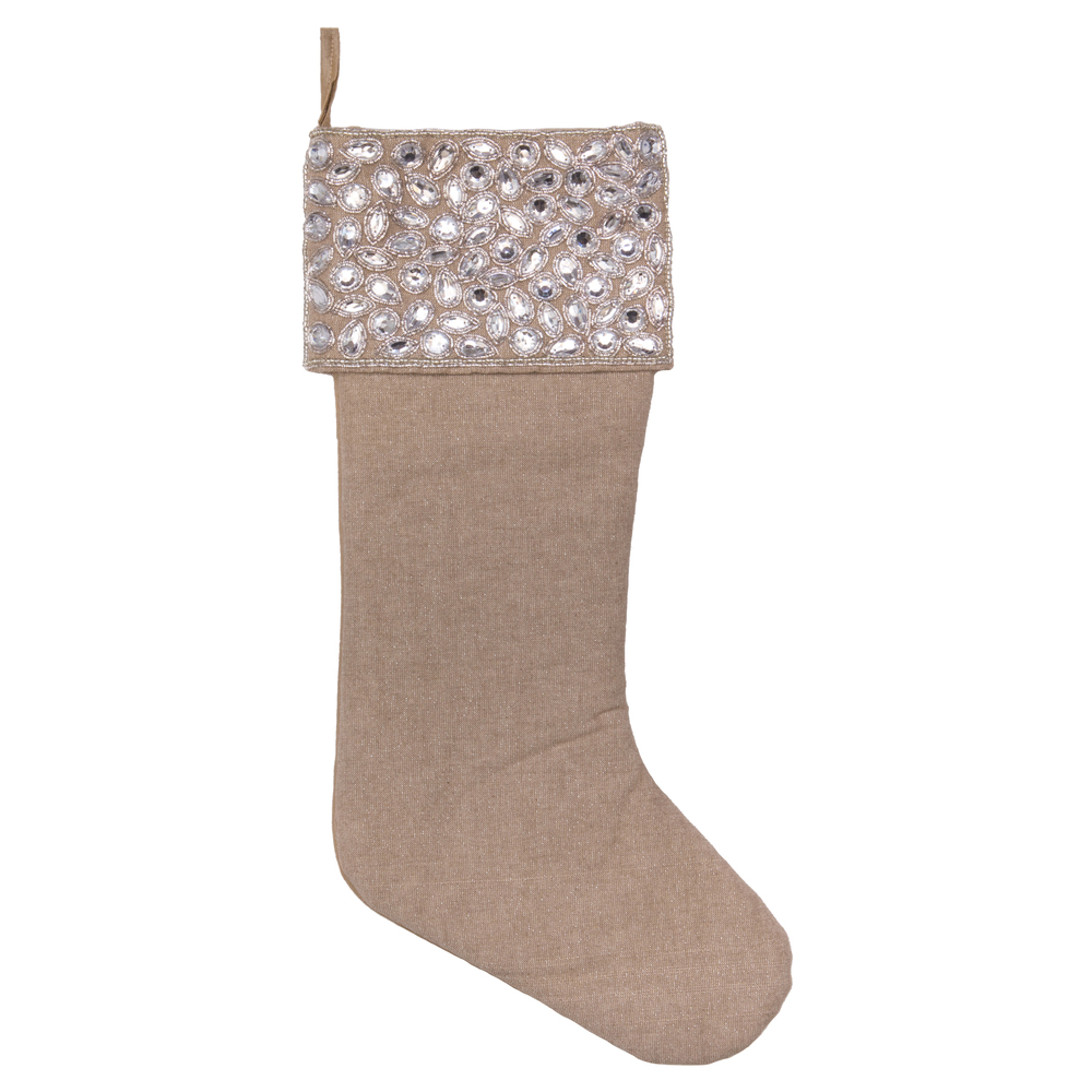 19 in. Burlap Silver Jewel Stocking
