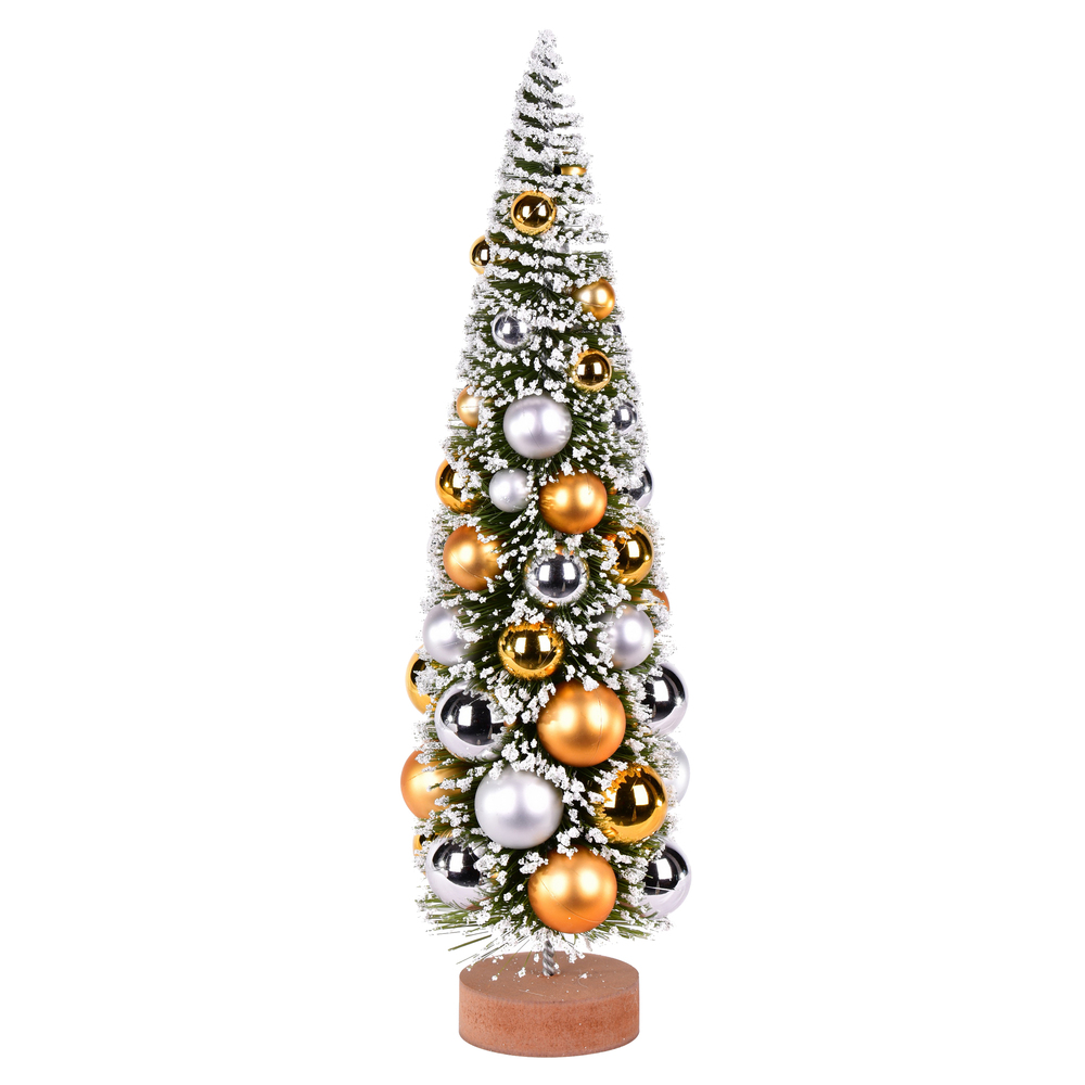 Vickerman 18" Frosted Green Tree with Gold & Si ver Ornaments