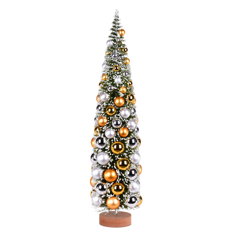 24 in. Frosted Green Tree Silver-Gold Balls