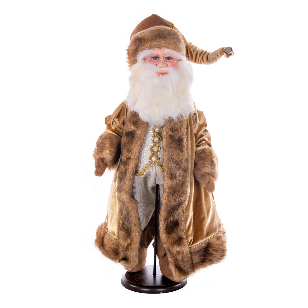 24 in. Mocha Velvet Santa Doll Figurines with Stand