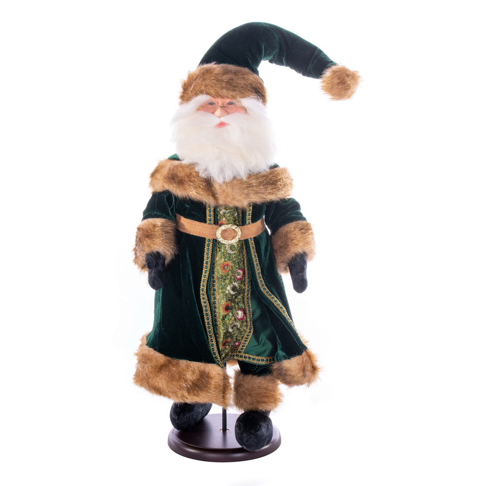 18 in. Emerald Green Velvet Santa Doll Figurines with Stand