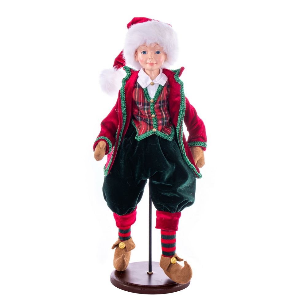 18 in. Red Plaid Fairy Boy Figurines with Stand