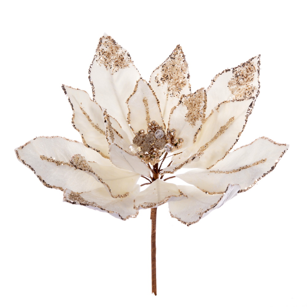 14 in. Champagne Double Sided Velvet Poinsettia Pick