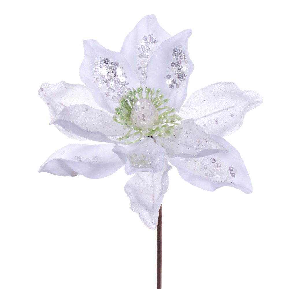 15 in. Artificial Deluxe Magnolia Christmas Stem, White - 6 per Bag