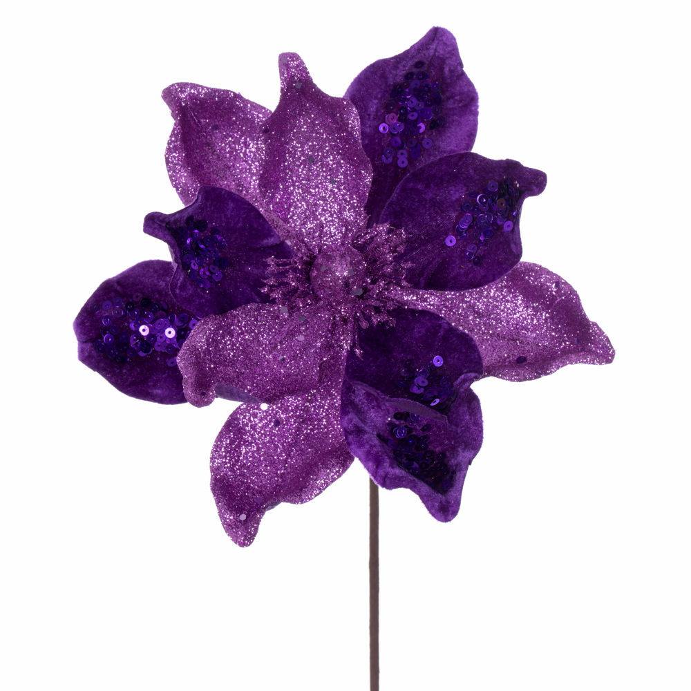 15 in. Artificial Deluxe Magnolia Christmas Stem, Purple - 6 per Bag