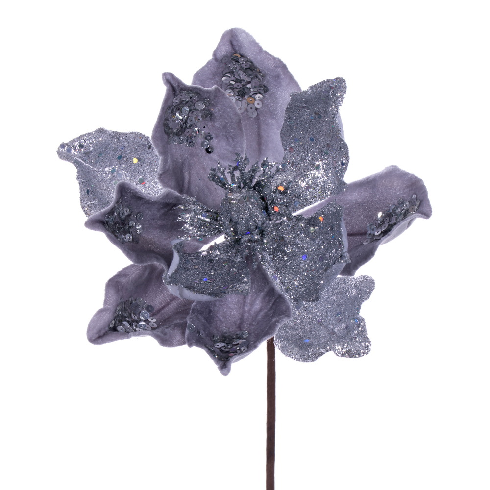 15 in. Artificial Deluxe Magnolia Christmas Stem, Silver - 6 per Bag