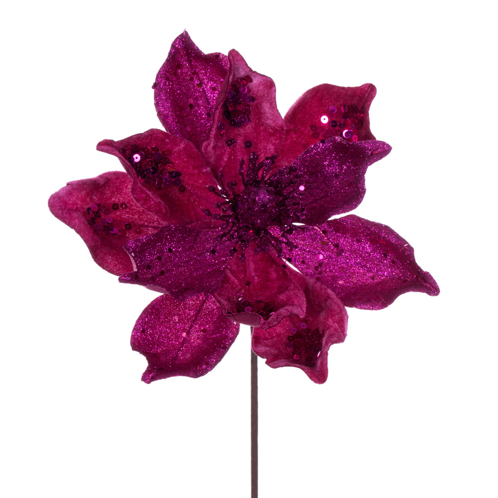 15 in. Artificial Deluxe Magnolia Christmas Stem, Cerise - 6 per Bag
