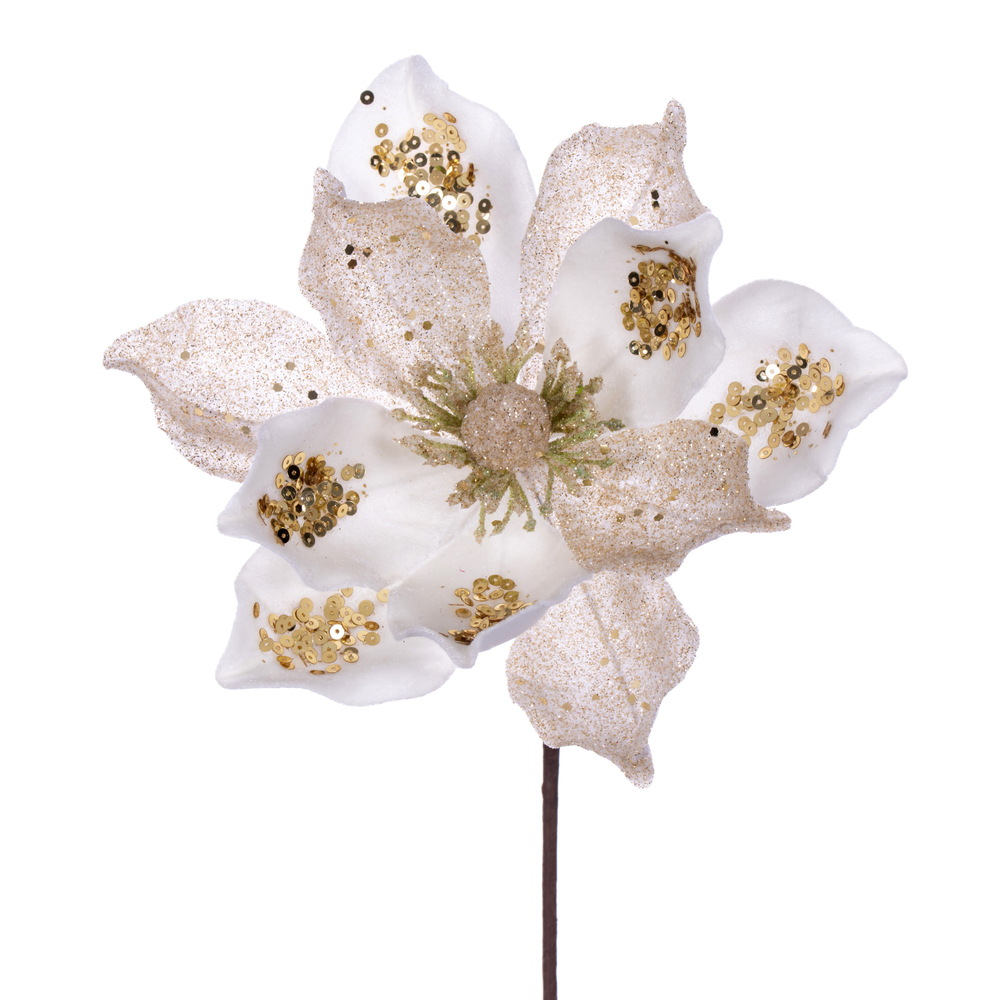 15 in. Artificial Deluxe Magnolia Christmas Stem, Cream - 6 per Bag