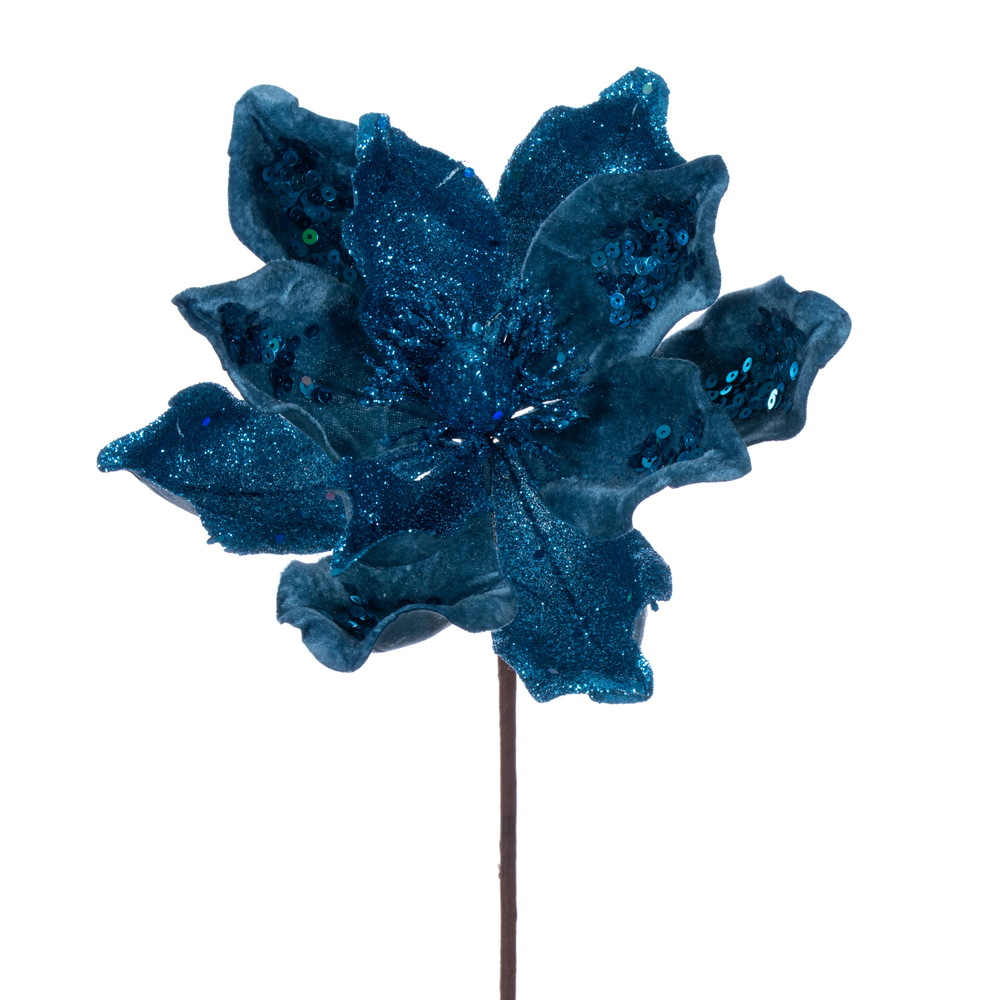 15 in. Artificial Deluxe Magnolia Christmas Stem, Turquoise - 6 per Bag