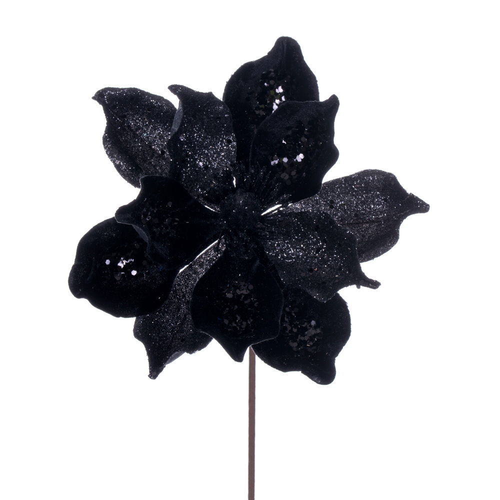 15 in. Artificial Deluxe Magnolia Christmas Stem, Black - 6 per Bag